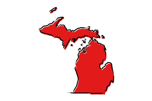 Red sketch map of  the state of Michigan