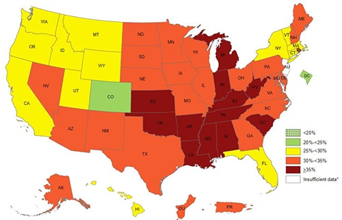  Adult obesity prevalence map