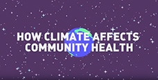 Image of a starry sky with earth in the middle and the title reads How Climate Affects Community Health