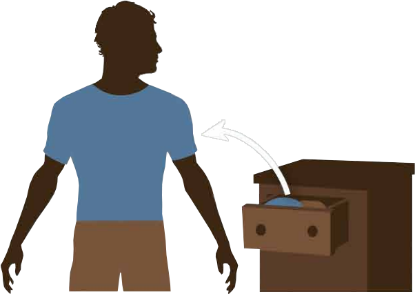 vector graphic of a person standing in front of a drawer of clothes