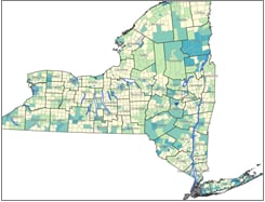 Data map of New York state for graphics purposes