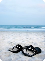 Sandals on beach of South Carolina's coast