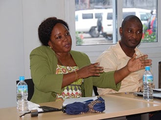 A Community Health Officer makes a point during CDC training in Sierra Leone. Photo by Elizabeth Kurylo/CDC.