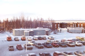 An aerial photograph of Arctic Investigations Program's previous building.
