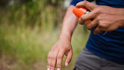 Person applying insect repellent.