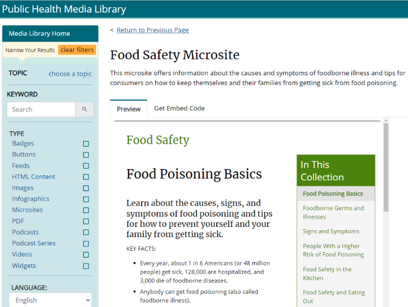 Food Safety Microsite screenshot