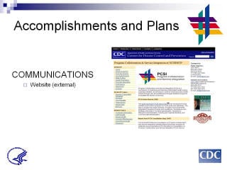 Accomplishments and Plans: COMMUNICATIONS. Website (external). Screenshot: Program Collaboration & Service Integration at NCHHSTP website