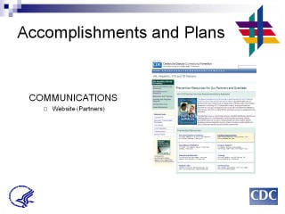 Accomplishments and Plans: COMMUNICATIONS. Website (partners). Screenshot: Prevent Resources for Our Partners and Grantees website.