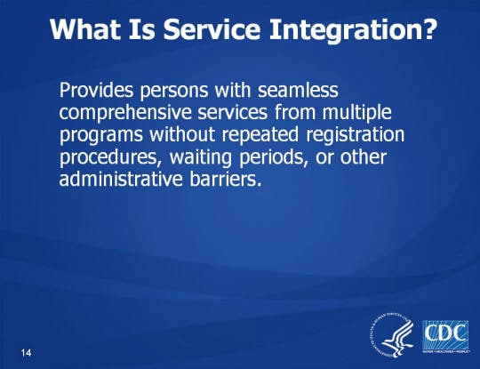 What Is Service Integration? Provides persons with seamless comprehensive services from multiple programs without repeated registration procedures, waiting periods, or other administrative barriers.