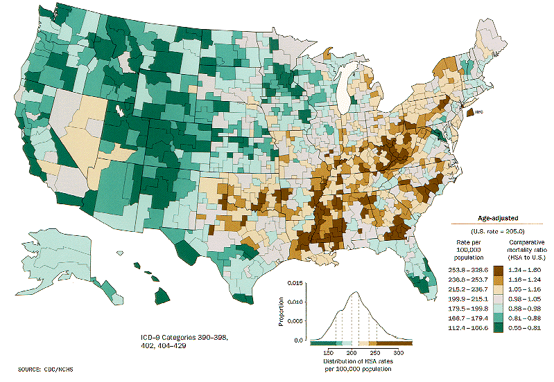 Map for heart disease, white males
