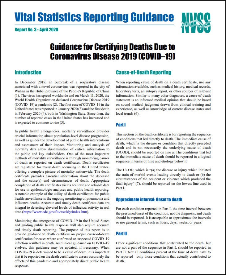 Thumbnail, Guidance for Certifying Deaths Due to Coronavirus Disease 2019 (COVID–19)