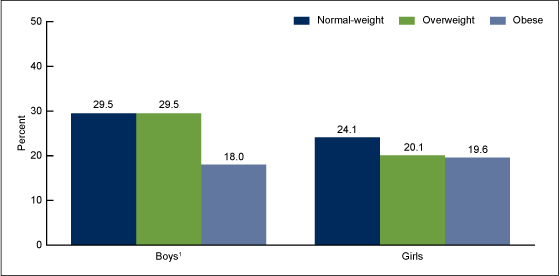 Figure 4 is a bar chart showing the percentage of youth who were physically active daily, by weight status and sex in 2012.
