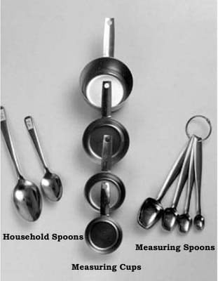Household spoons, measuring cups, and measuring spoons