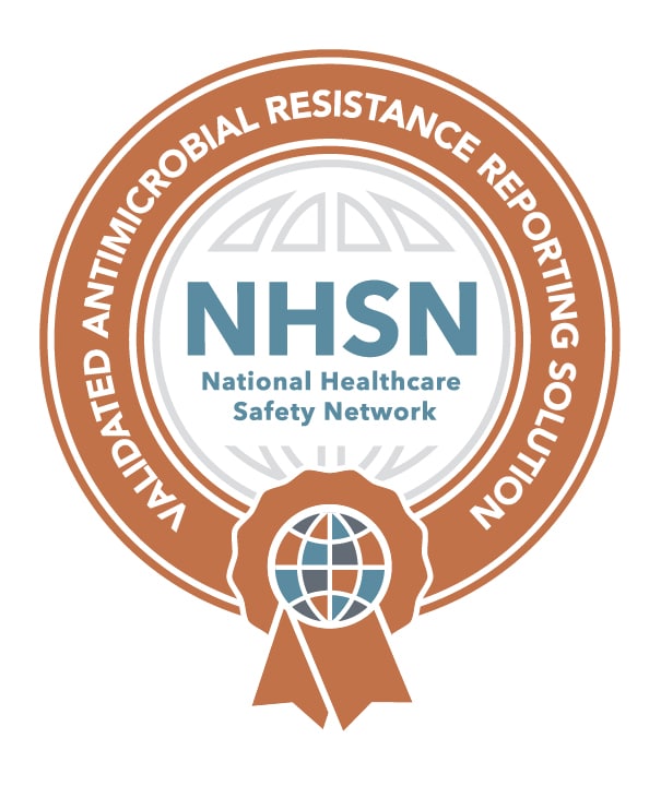 Badge icon with text NHSN Validated Antimicrobial Use Reporting Solution