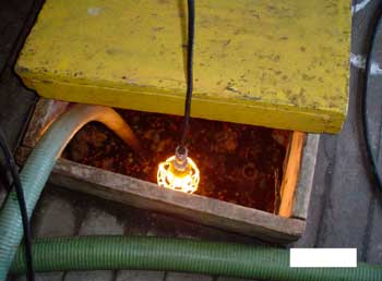 Figure 1. Brine recirculation hose in cherry tank filled with brine and cherries.