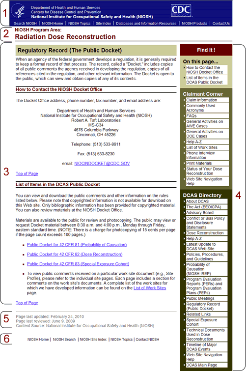 Screenshot of a DCAS Page