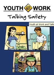 Youth@Work Talking Safety - illustrations of youth in workplace settings.