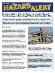 Cover of NIOSH/OSHA Hazard Alert - Health and Safety Risks for Workers Involved in Manual Tank Gauging and Sampling at Oil and Gas Extraction Sites [PDF - 1 MB]