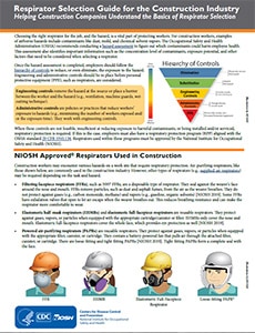 Cover page for publication 2022-123, Respirator Selection Guide for the Construction Industry