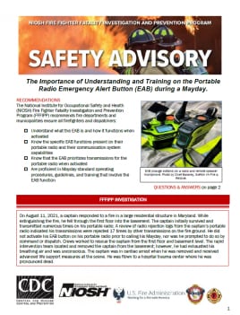 Cover Image for the 2023-100 Safety Advisory: The Importance of Understanding and Training on the Portable Radio Emergency Alert Button (EAB) during a Mayday