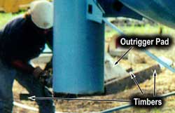 Photo 5 -- Close-up of timbers under the right outrigger that failed 20 minutes later. 