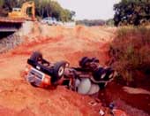 Overturned concrete mixer truck