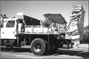 impact truck with damaged arrow board and impact attenuator