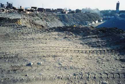 View of the area looking south where the truck went over the embankment.