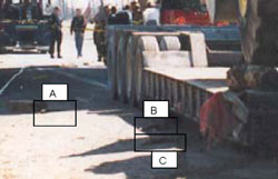 Figure 3. Passenger side, Binders and chains marked in Boxes A-C