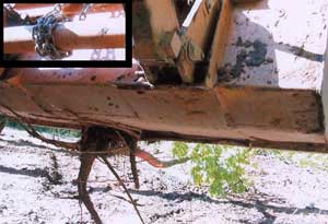 Figure 3. Chain wrapped around tree and bucket stabilizing bar.