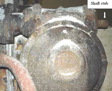 Photo 3. Side view of PTO assembly with exposed shaft stub.
