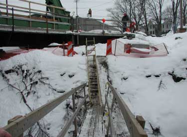 Photo 3. The ladder and catwalk that served as the only entrance to the barge.