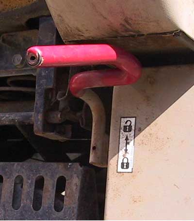 Photo 3. The lock lever under the driver&rsquo;s seat. There are two positions: unlock (up) and lock (down).