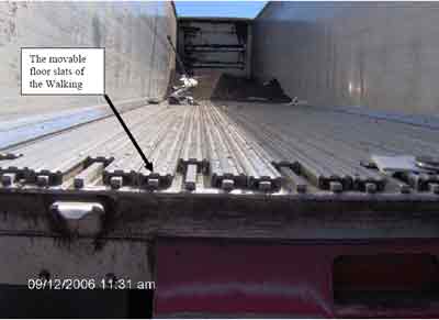 walking floor in the back of the trailer