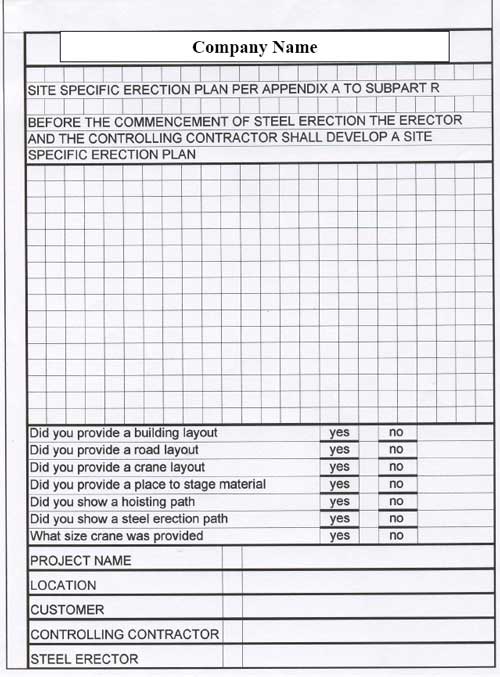 Site specific erection plan form