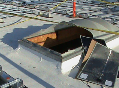 The skylight the victim fell through.