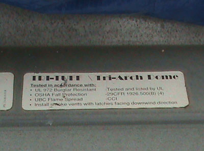The identification tab on the skylight the victim fell through.