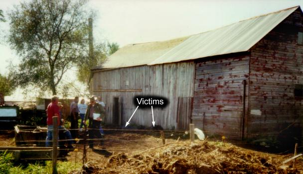 view of pen area and adjacent barn showing lack of barriers