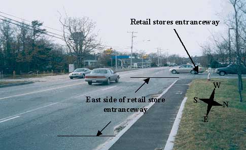 Figure 1 - Victim's location.  East side of the entranceway to retail stores.