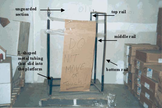 Figure 4 - Guardrail system unattached from the pallet and positioned on one end.