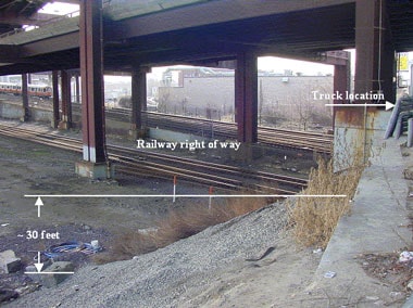 Figure 2 – Sloped land where work platform landed. Railway right of way