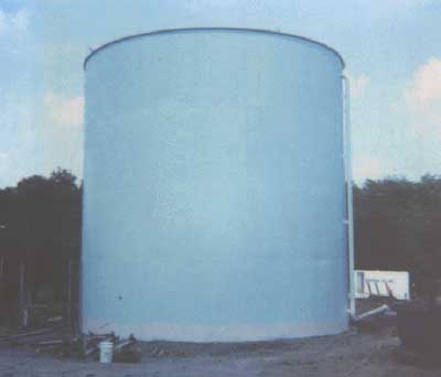 Picture of water tank where two men died as a result of falling when a cable slipped on suspended scaffolding.