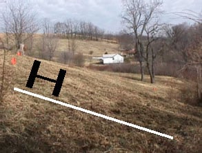 Figure 3. The line represents the measured 22 degree grade. The tractor was driving toward you. This is from the feed ring's perspective.