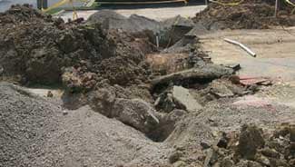 Excavation site where waterline was being repaired.