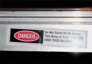 Figure 3. Sticker on ladder involved in fall.