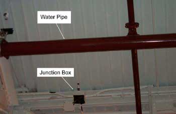 Figure 2. Junction Box and Water Pipe Involved in the Fatality - Truss is not Visible.