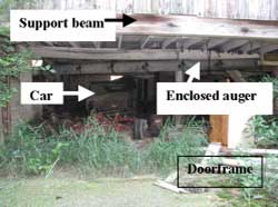 Figure 3. Enclosed auger, door frame, car, support beam.