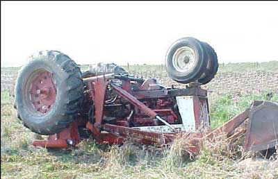 Tractor overturned in a field