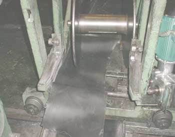 Figure 1. Tread liner and take-up spool on the dismantled tread scrap machine involved in the incident.