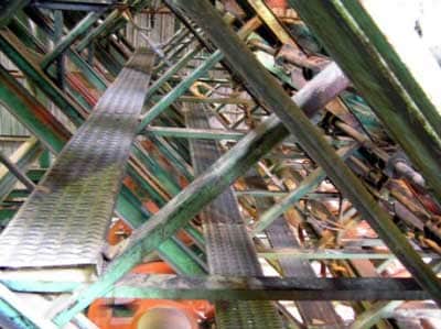 Catwalks in the tower planer provided  		  access to areas where lumber occasionally jammed in the conveyor system.